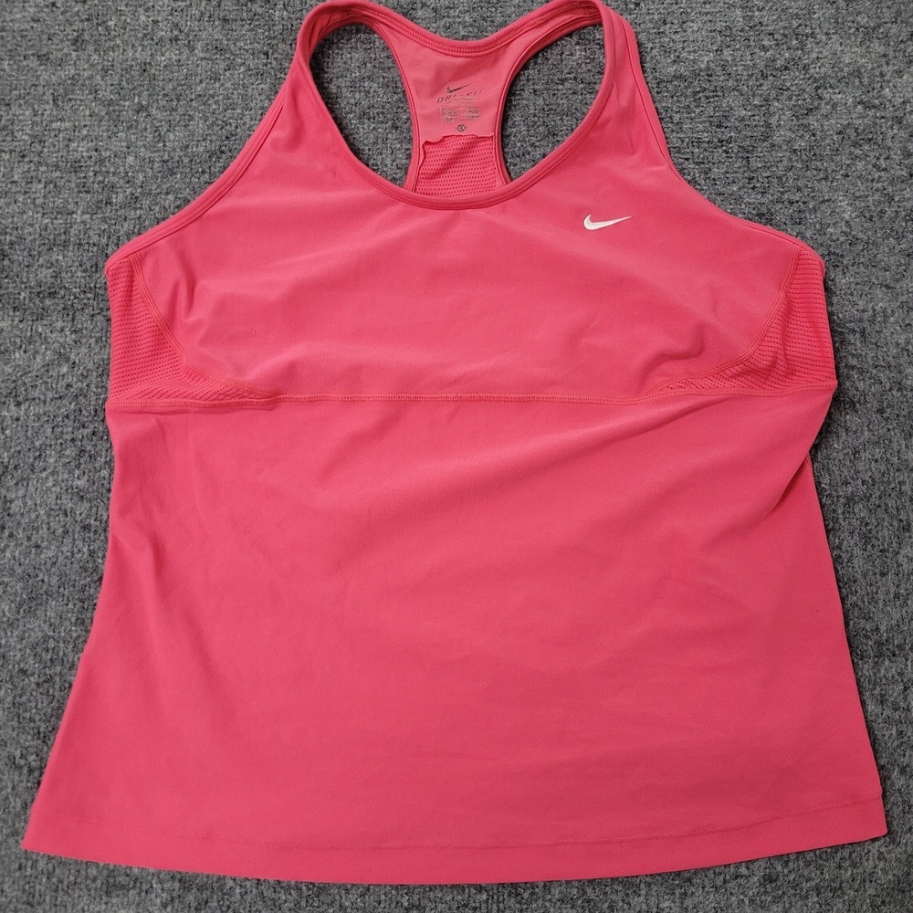 Nike Tank Top Womens Size 2X Pink Dri-Fit Racerback Built-in Bra Mesh Athletic